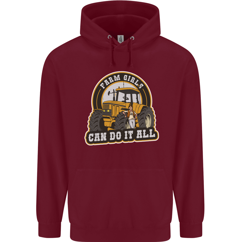Farm Girls Can Do It All Funny Farmer Mens 80% Cotton Hoodie Maroon