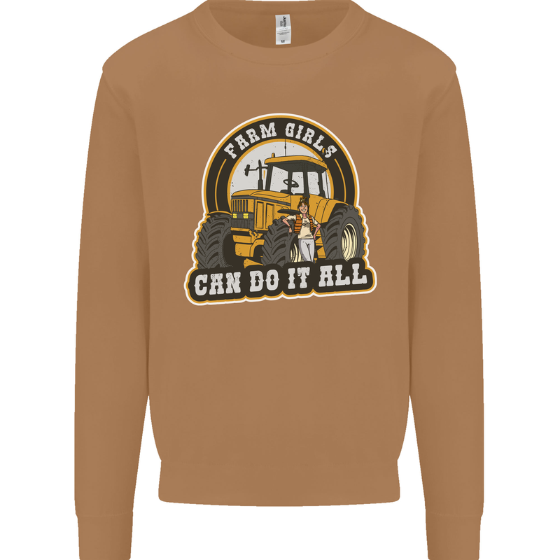 Farm Girls Can Do It All Funny Farmer Mens Sweatshirt Jumper Caramel Latte
