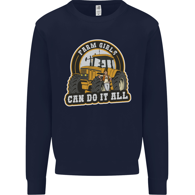 Farm Girls Can Do It All Funny Farmer Mens Sweatshirt Jumper Navy Blue