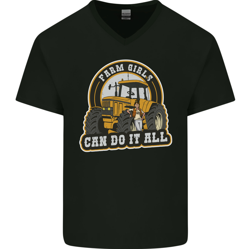Farm Girls Can Do It All Funny Farmer Mens V-Neck Cotton T-Shirt Black