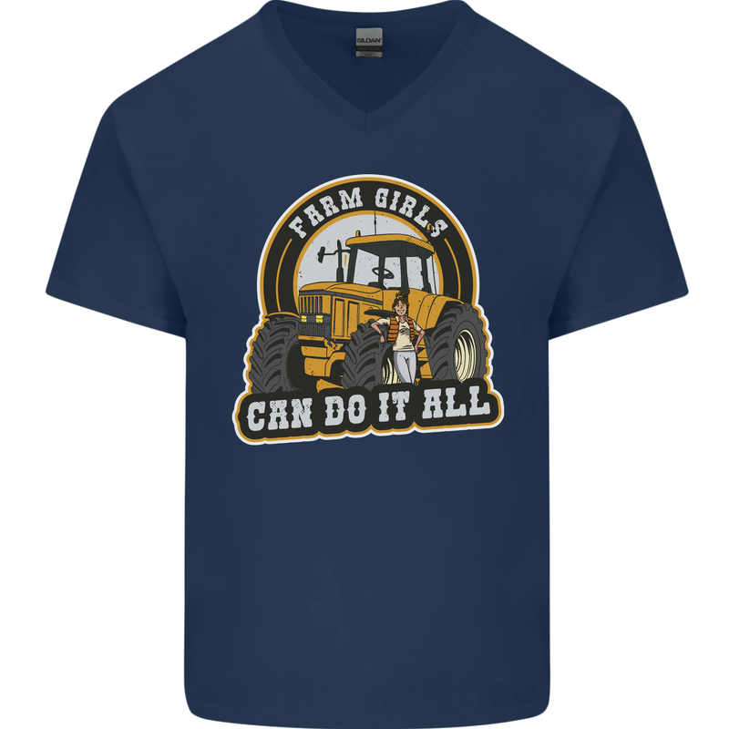 Farm Girls Can Do It All Funny Farmer Mens V-Neck Cotton T-Shirt Navy Blue