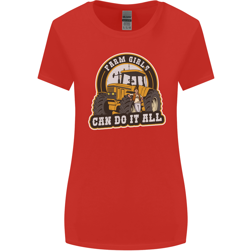 Farm Girls Can Do It All Funny Farmer Womens Wider Cut T-Shirt Red