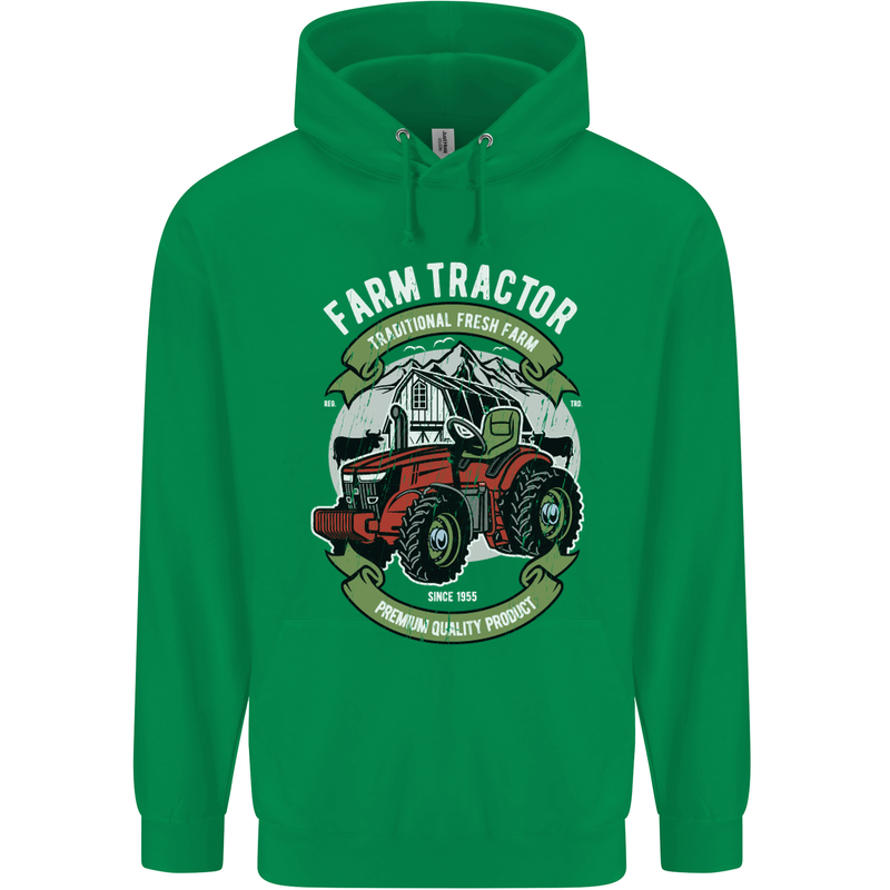 Farm Tractor Farming Farmer Childrens Kids Hoodie Irish Green