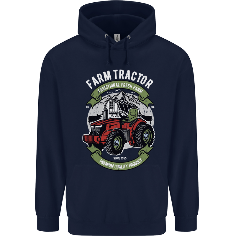 Farm Tractor Farming Farmer Childrens Kids Hoodie Navy Blue
