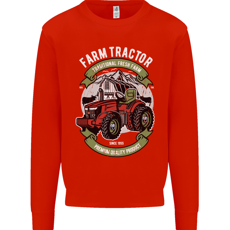 Farm Tractor Farming Farmer Kids Sweatshirt Jumper Bright Red