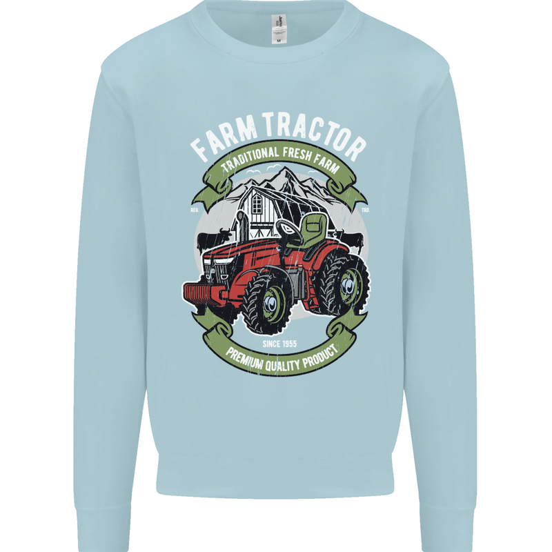 Farm Tractor Farming Farmer Kids Sweatshirt Jumper Light Blue