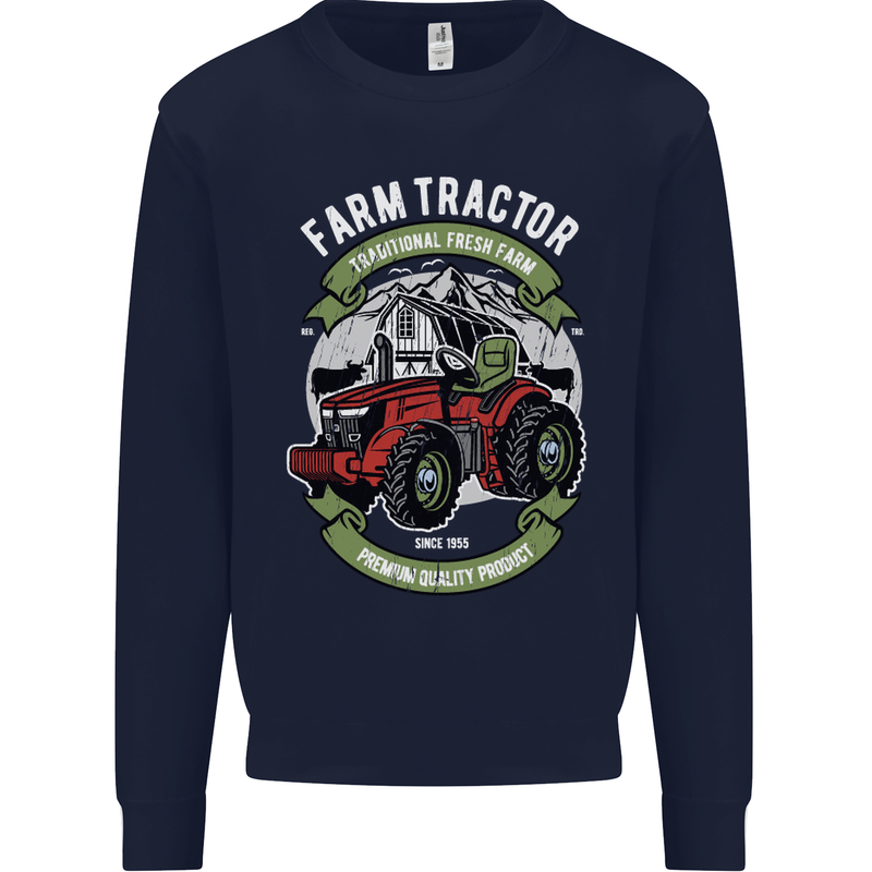 Farm Tractor Farming Farmer Kids Sweatshirt Jumper Navy Blue