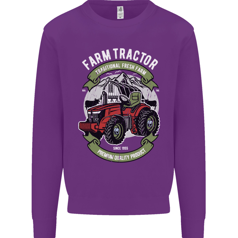Farm Tractor Farming Farmer Kids Sweatshirt Jumper Purple