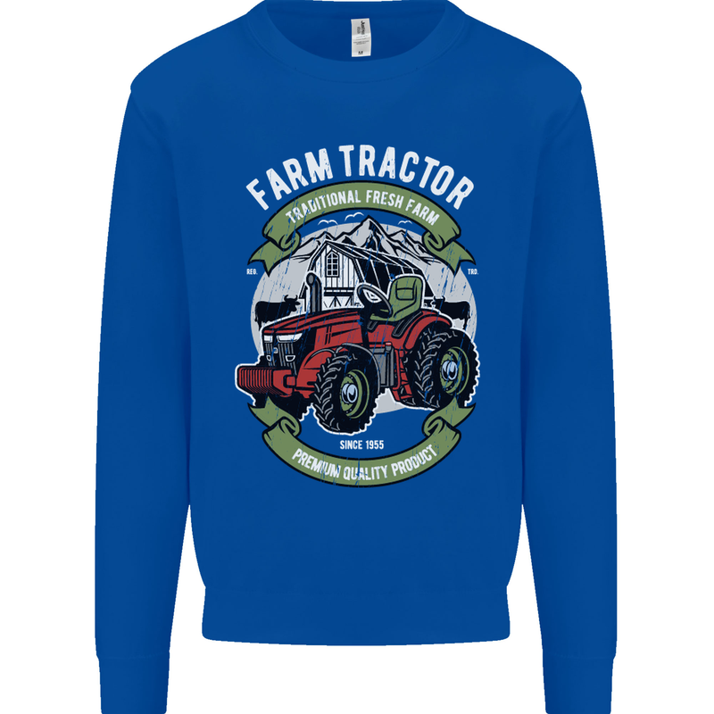 Farm Tractor Farming Farmer Kids Sweatshirt Jumper Royal Blue