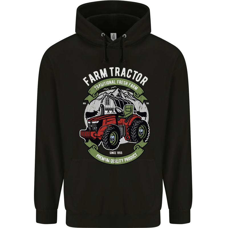 Farm Tractor Farming Farmer Mens 80% Cotton Hoodie Black