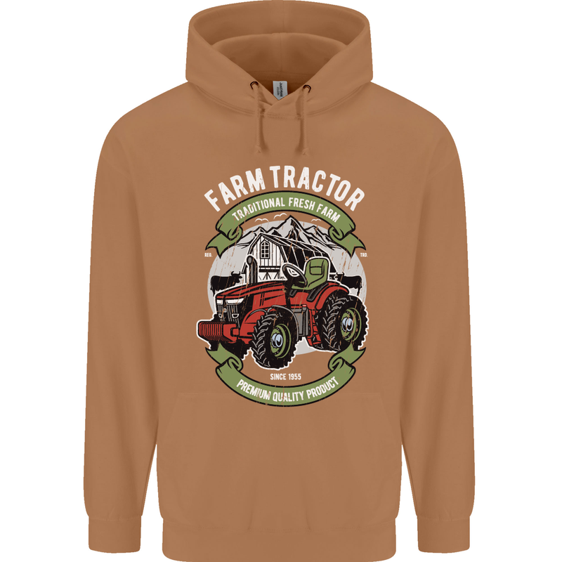 Farm Tractor Farming Farmer Mens 80% Cotton Hoodie Caramel Latte