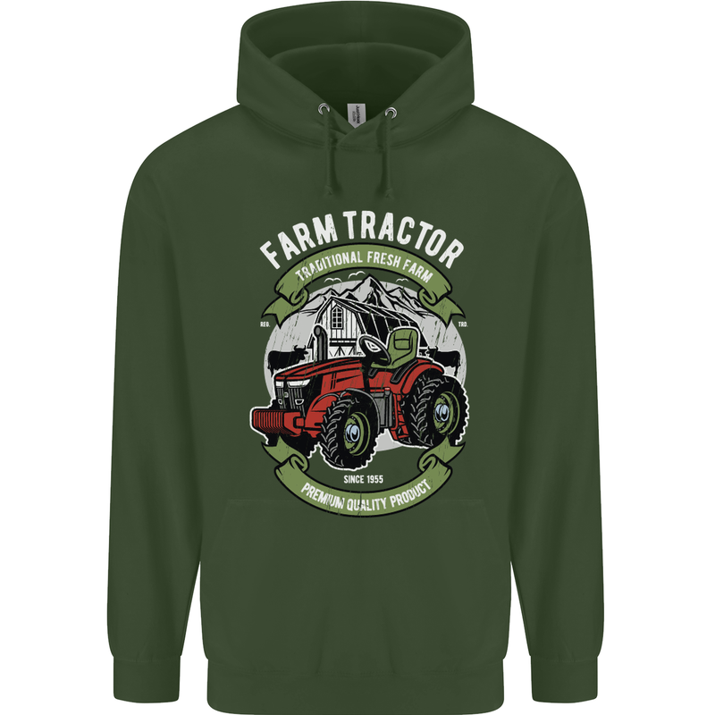 Farm Tractor Farming Farmer Mens 80% Cotton Hoodie Forest Green