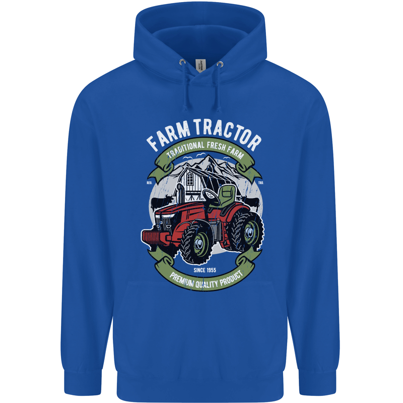 Farm Tractor Farming Farmer Mens 80% Cotton Hoodie Royal Blue