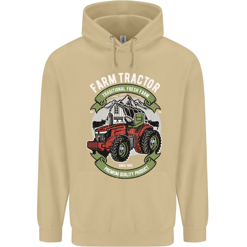 Farm Tractor Farming Farmer Mens 80% Cotton Hoodie Sand