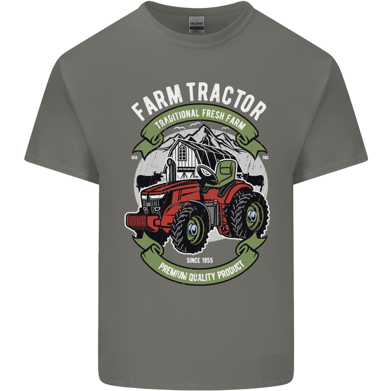 Farm Tractor Farming Farmer Mens Cotton T-Shirt Tee Top Charcoal