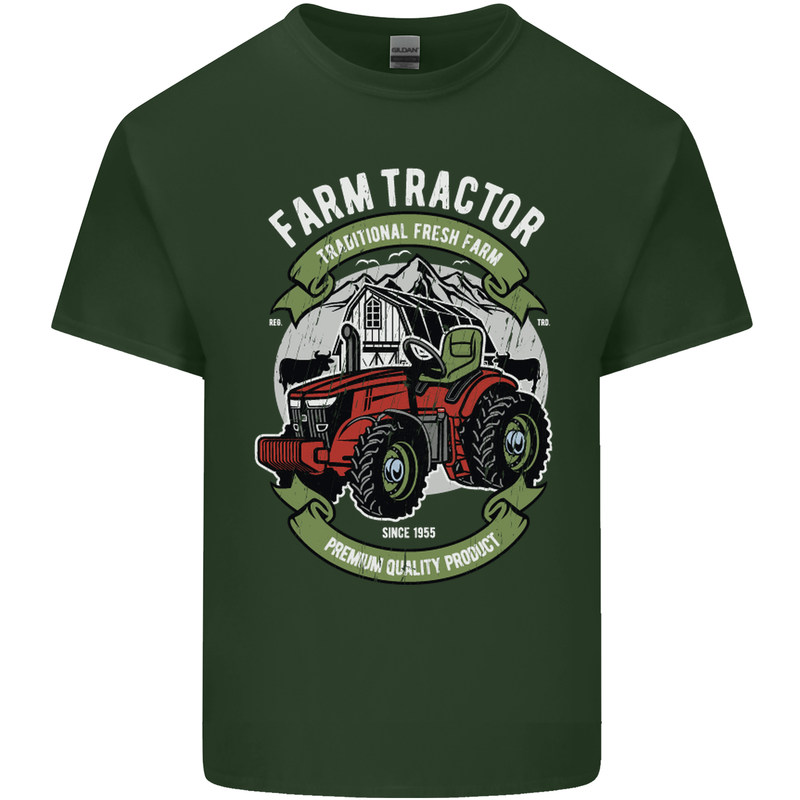 Farm Tractor Farming Farmer Mens Cotton T-Shirt Tee Top Forest Green