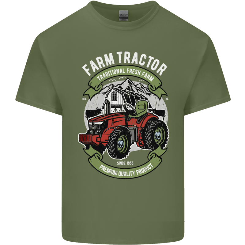 Farm Tractor Farming Farmer Mens Cotton T-Shirt Tee Top Military Green