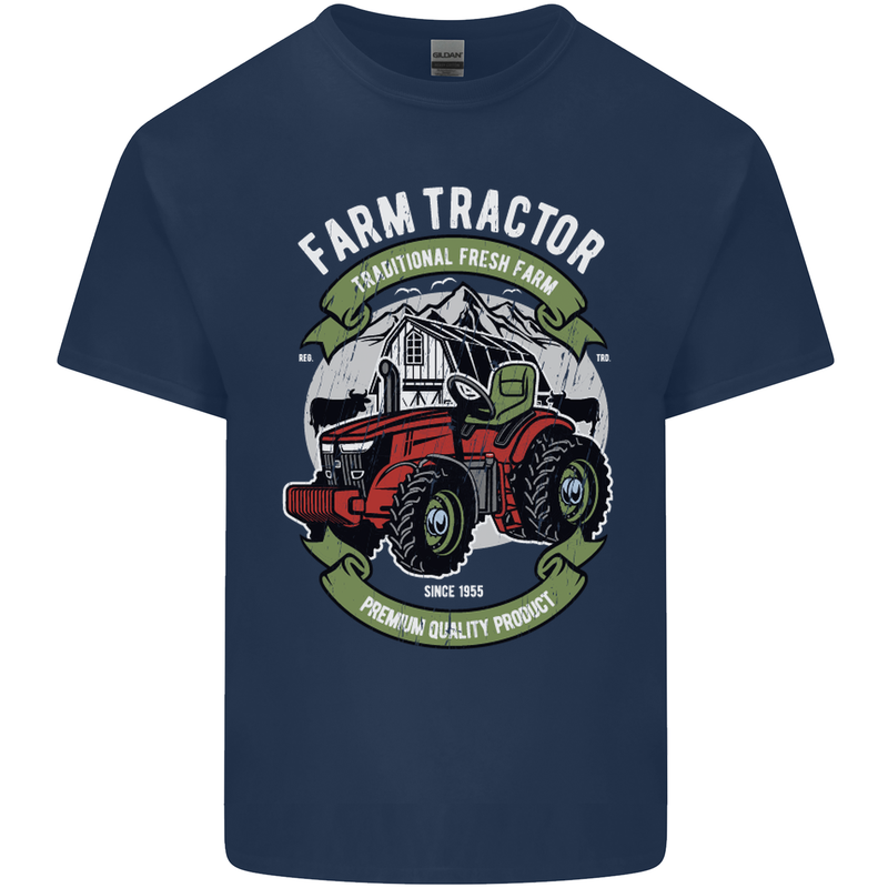 Farm Tractor Farming Farmer Mens Cotton T-Shirt Tee Top Navy Blue