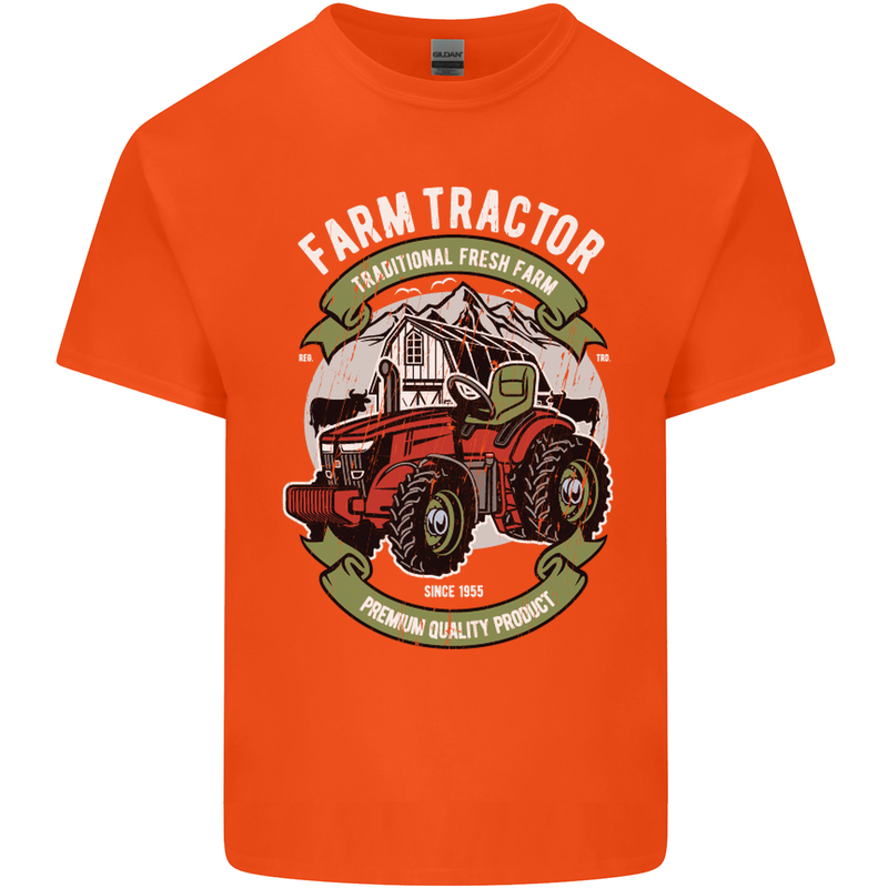 Farm Tractor Farming Farmer Mens Cotton T-Shirt Tee Top Orange