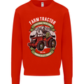 Farm Tractor Farming Farmer Mens Sweatshirt Jumper Bright Red