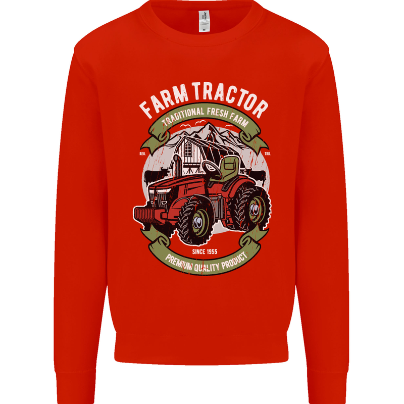 Farm Tractor Farming Farmer Mens Sweatshirt Jumper Bright Red