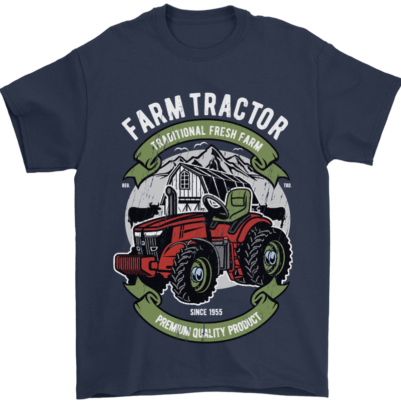 Farm Tractor Farming Farmer Mens T-Shirt Cotton Gildan Navy Blue