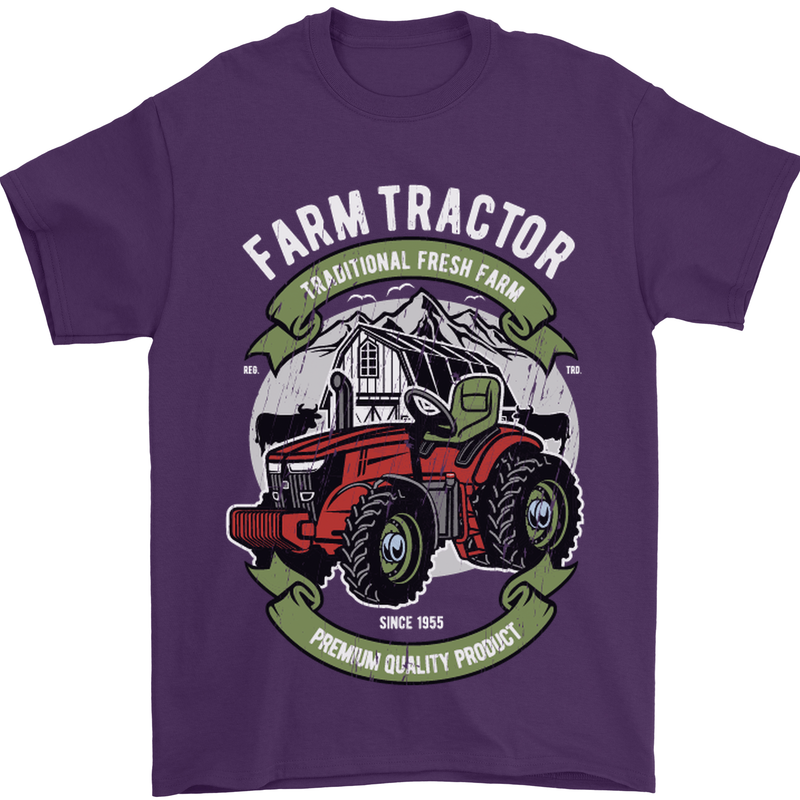 Farm Tractor Farming Farmer Mens T-Shirt Cotton Gildan Purple