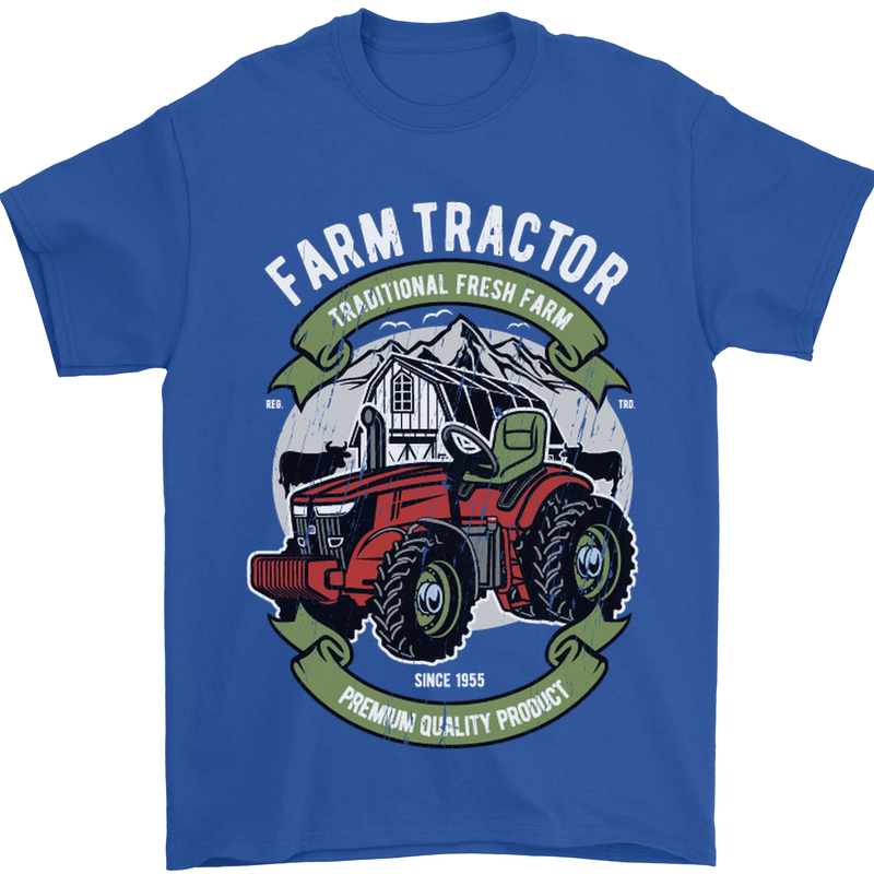 Farm Tractor Farming Farmer Mens T-Shirt Cotton Gildan Royal Blue