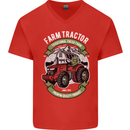 Farm Tractor Farming Farmer Mens V-Neck Cotton T-Shirt Red
