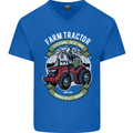 Farm Tractor Farming Farmer Mens V-Neck Cotton T-Shirt Royal Blue