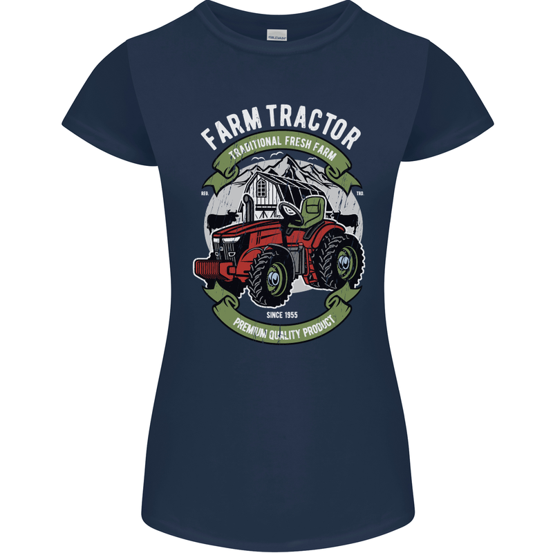 Farm Tractor Farming Farmer Womens Petite Cut T-Shirt Navy Blue