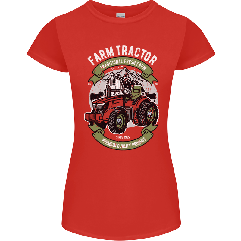 Farm Tractor Farming Farmer Womens Petite Cut T-Shirt Red