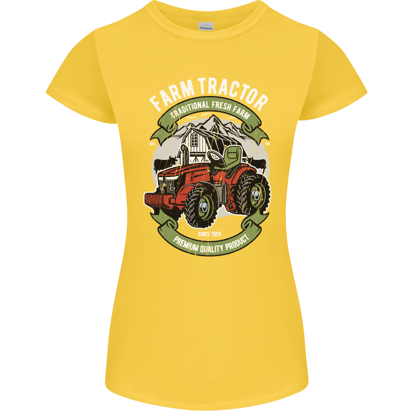 Farm Tractor Farming Farmer Womens Petite Cut T-Shirt Yellow