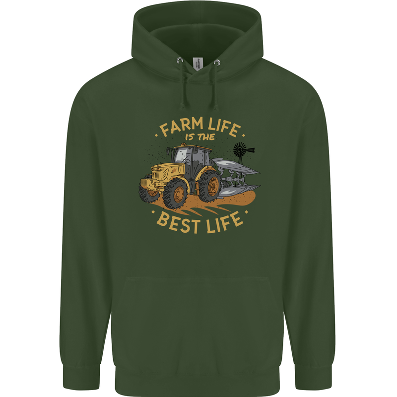 Farming Farm Life is the Best Life Farmer Mens 80% Cotton Hoodie Forest Green