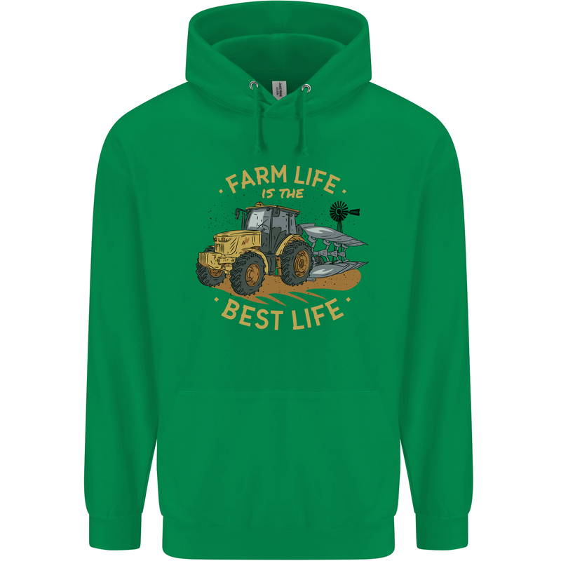 Farming Farm Life is the Best Life Farmer Mens 80% Cotton Hoodie Irish Green