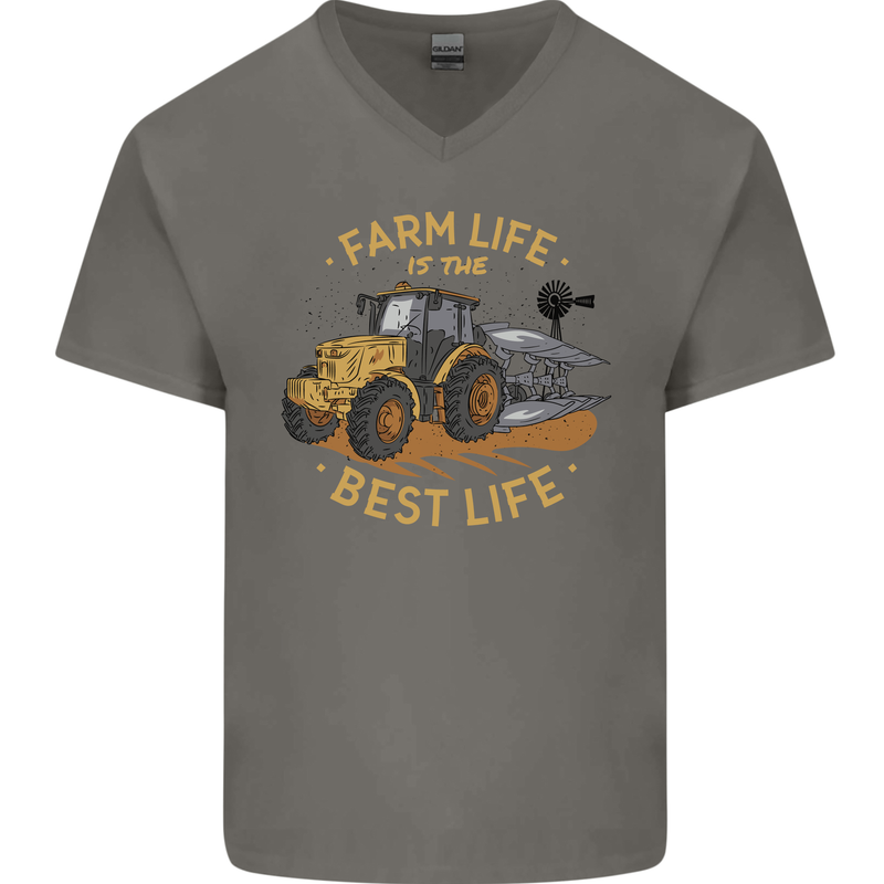 Farming Farm Life is the Best Life Farmer Mens V-Neck Cotton T-Shirt Charcoal