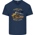Farming Farm Life is the Best Life Farmer Mens V-Neck Cotton T-Shirt Navy Blue
