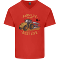 Farming Farm Life is the Best Life Farmer Mens V-Neck Cotton T-Shirt Red