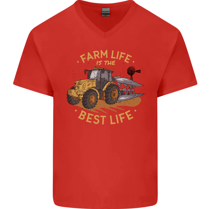 Farming Farm Life is the Best Life Farmer Mens V-Neck Cotton T-Shirt Red