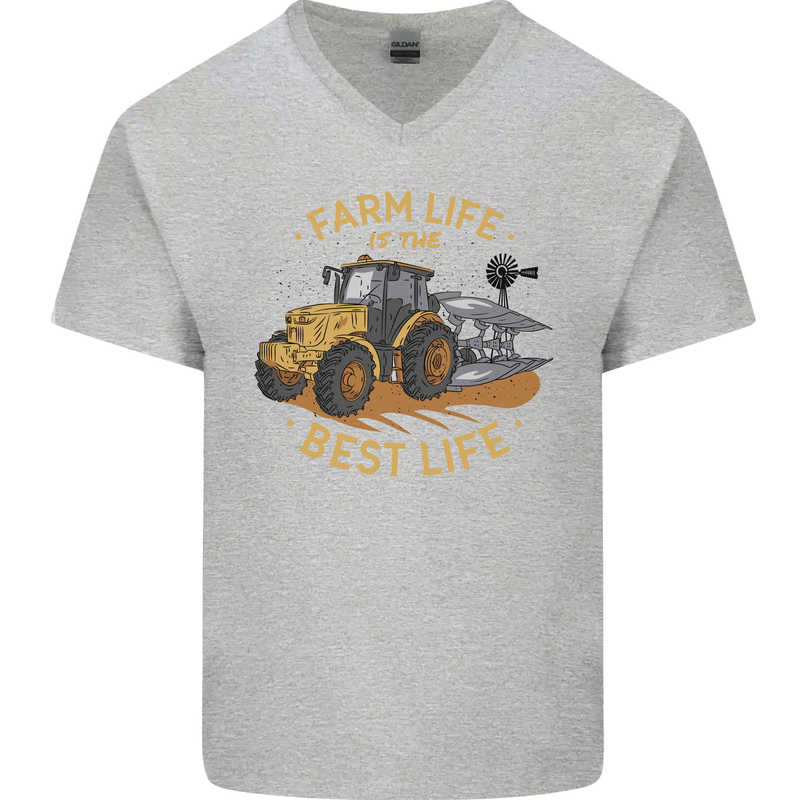 Farming Farm Life is the Best Life Farmer Mens V-Neck Cotton T-Shirt Sports Grey