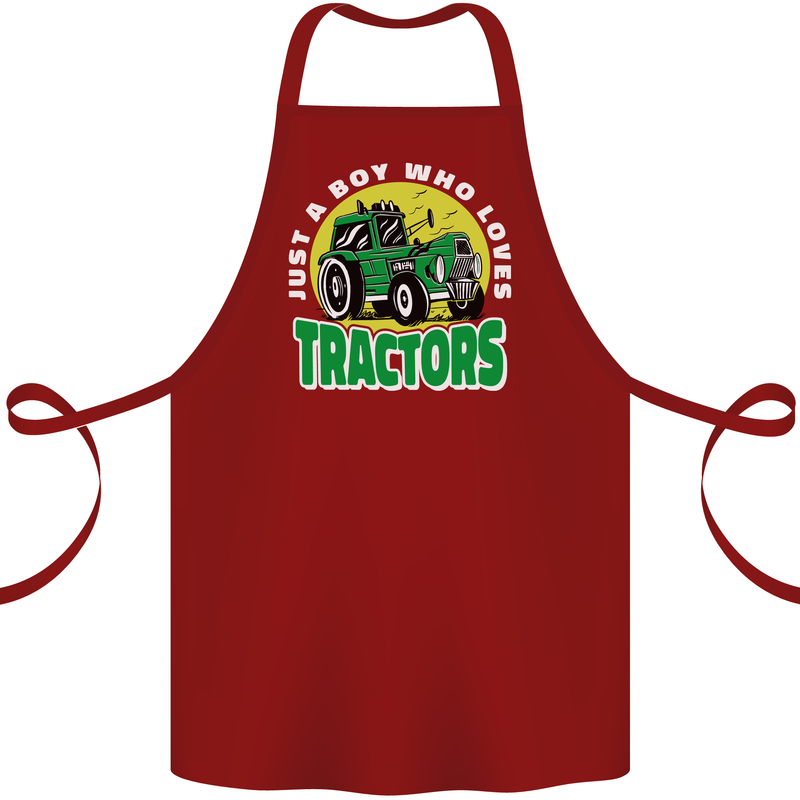 Farming Just a Boy Who Loves Tractors Cotton Apron 100% Organic Maroon