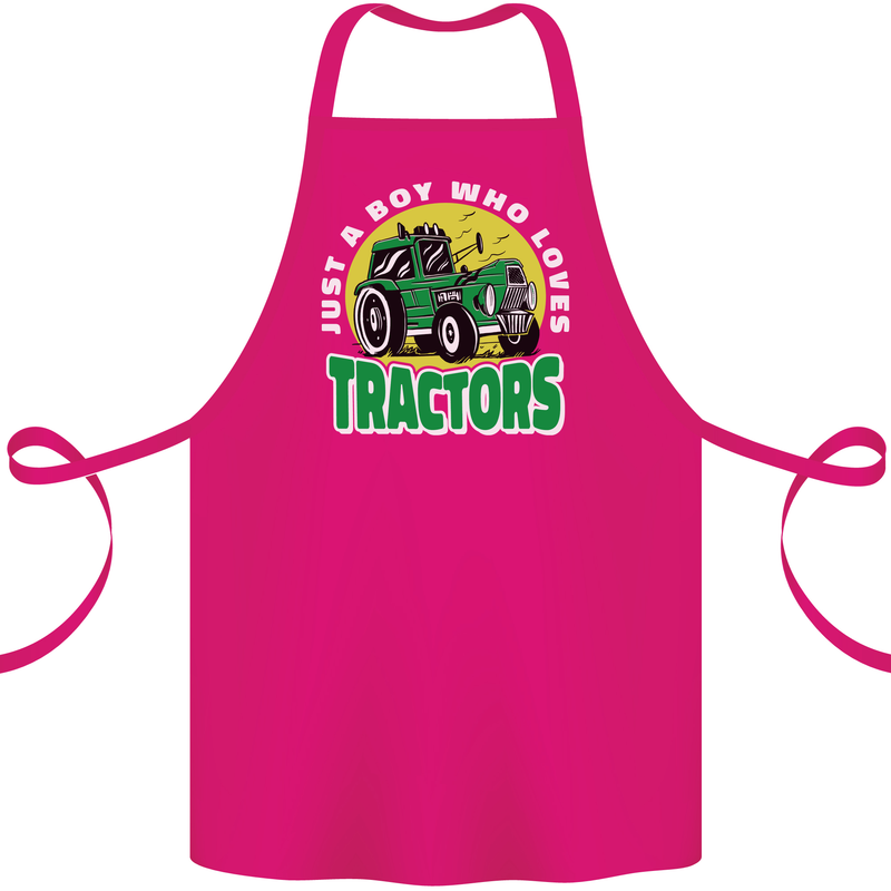 Farming Just a Boy Who Loves Tractors Cotton Apron 100% Organic Pink