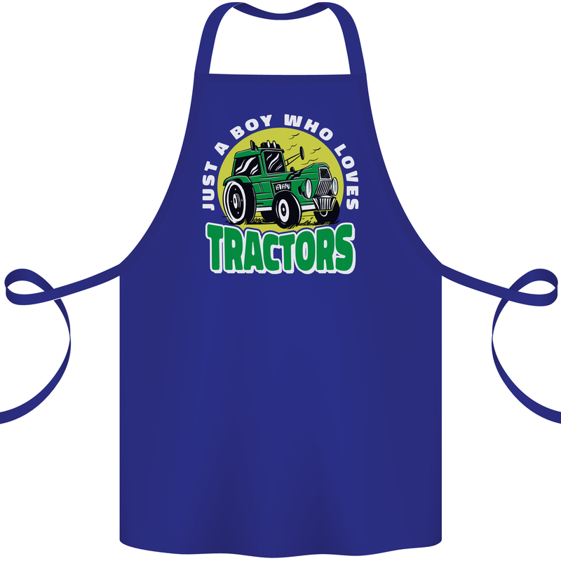 Farming Just a Boy Who Loves Tractors Cotton Apron 100% Organic Royal Blue
