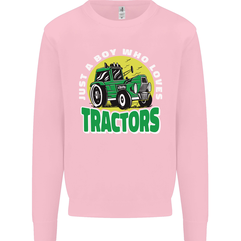 Farming Just a Boy Who Loves Tractors Kids Sweatshirt Jumper Light Pink