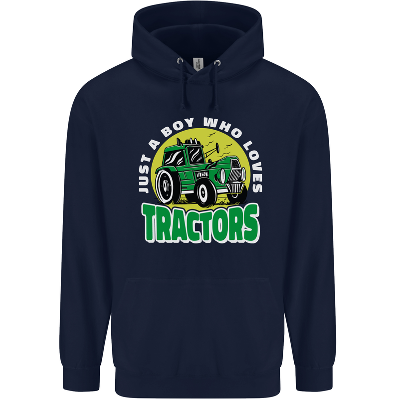 Farming Just a Boy Who Loves Tractors Mens 80% Cotton Hoodie Navy Blue