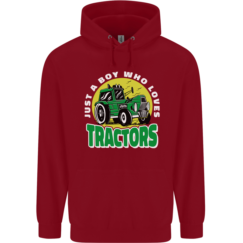 Farming Just a Boy Who Loves Tractors Mens 80% Cotton Hoodie Red