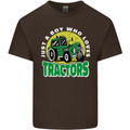 Farming Just a Boy Who Loves Tractors Mens Cotton T-Shirt Tee Top Dark Chocolate