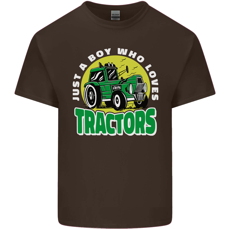 Farming Just a Boy Who Loves Tractors Mens Cotton T-Shirt Tee Top Dark Chocolate
