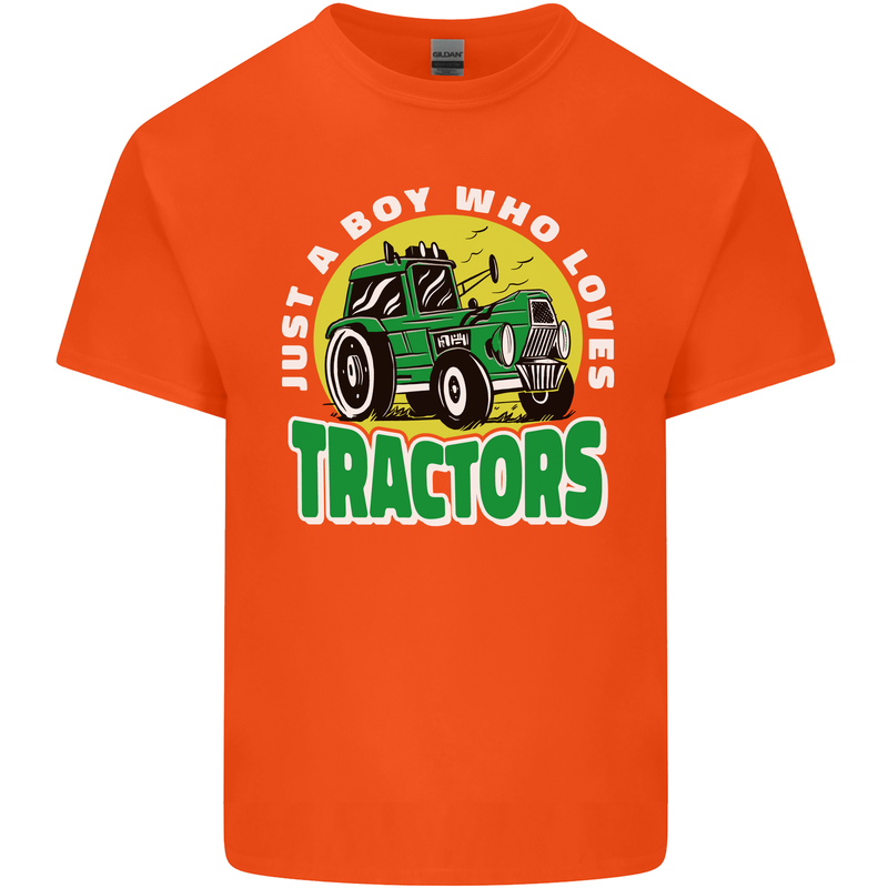 Farming Just a Boy Who Loves Tractors Mens Cotton T-Shirt Tee Top Orange