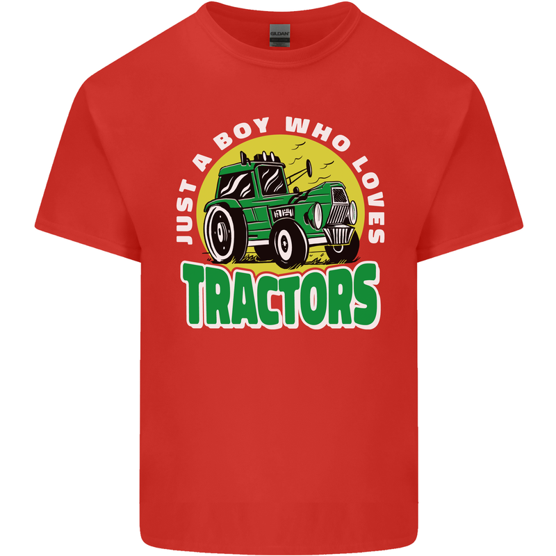 Farming Just a Boy Who Loves Tractors Mens Cotton T-Shirt Tee Top Red